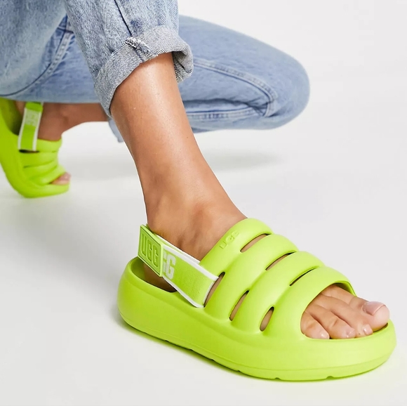 NWT UGG Key Lime Neon Sport Yeah Slide Sandals 7 - Picture 2 of 4